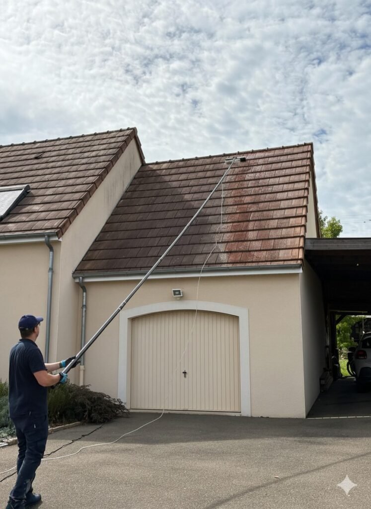 démoussage toit à la perche Le Mans Sain et Toit