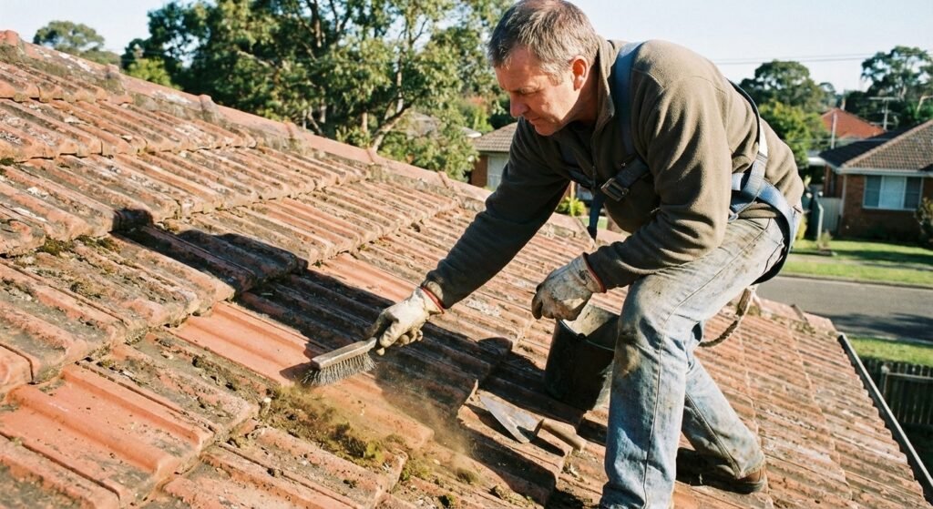 Nettoyer-ses-tuiles-avec-une-brosse-metallique