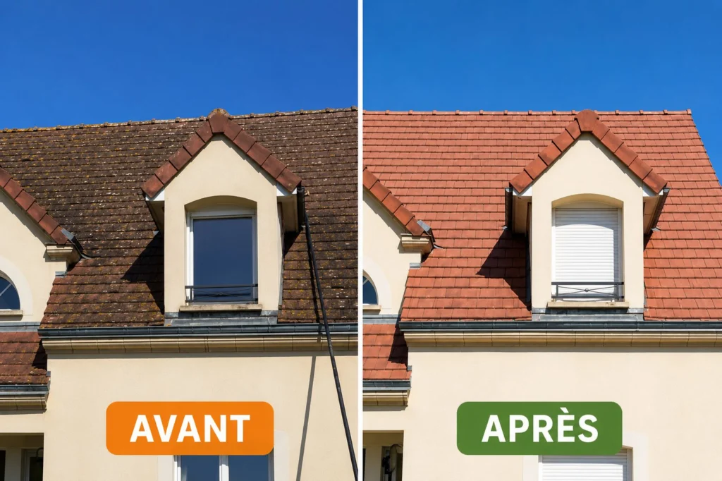 avant-apres-demoussage-toit-Sain-et-Toit