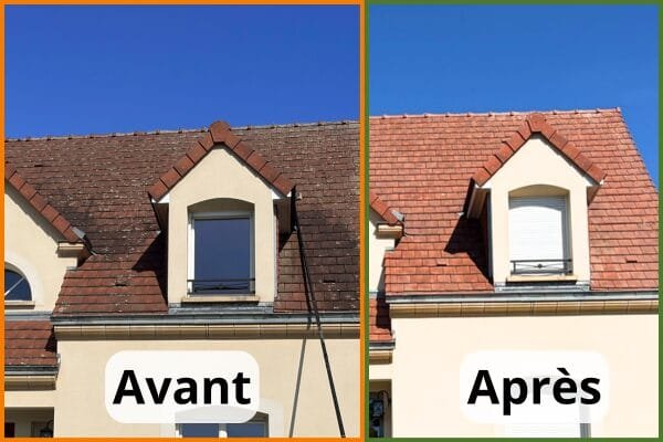 avant après démoussage toit Sain et Toit