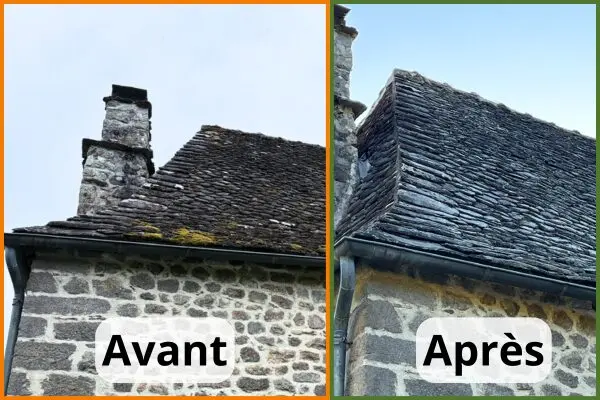 avant après nettoyage toit en Lauze Sain et Toit