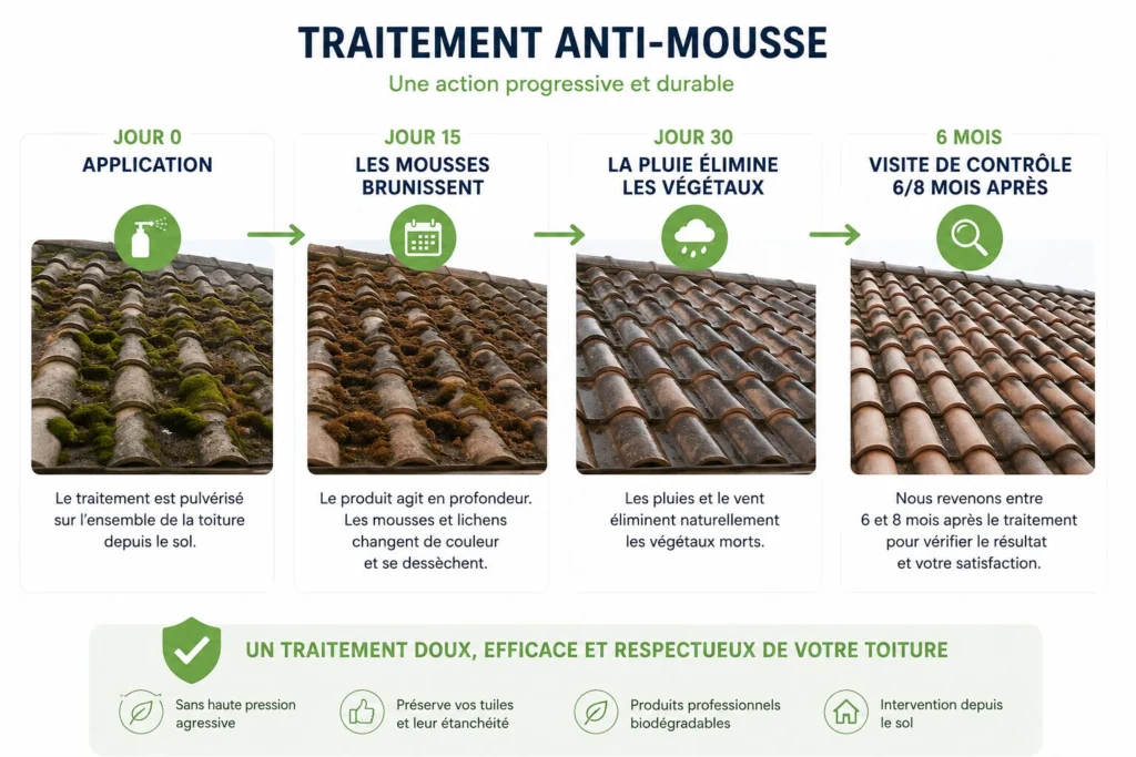 infographot démoussgae toiture réaction prouit