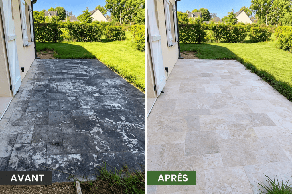 Terrasse avant et après nettoyage